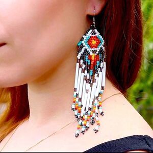 Boho Beaded Tassel Drop Earrings Statement Earrings